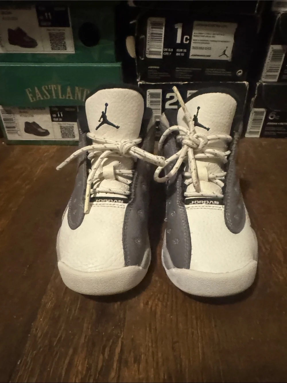 Jordan Kids White and Gray Basketball Sneakers Retro 13 “ Atmosphere Grey”